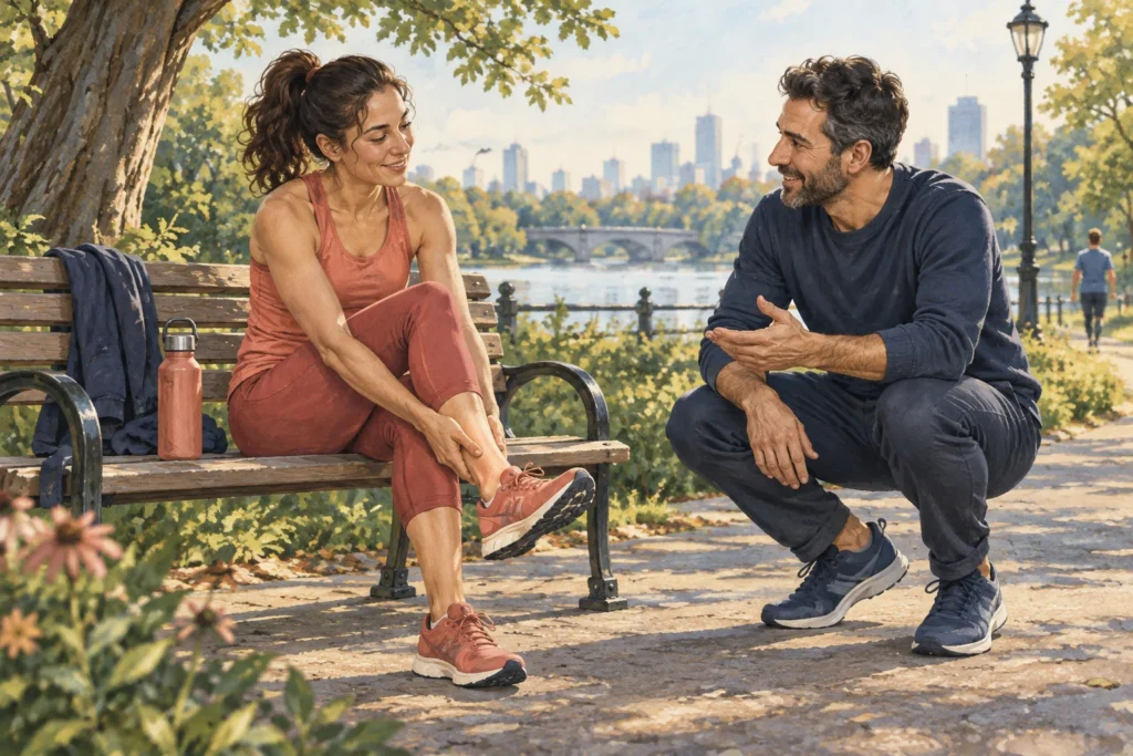 Illustration of a runner discussing recovery after exercise.
